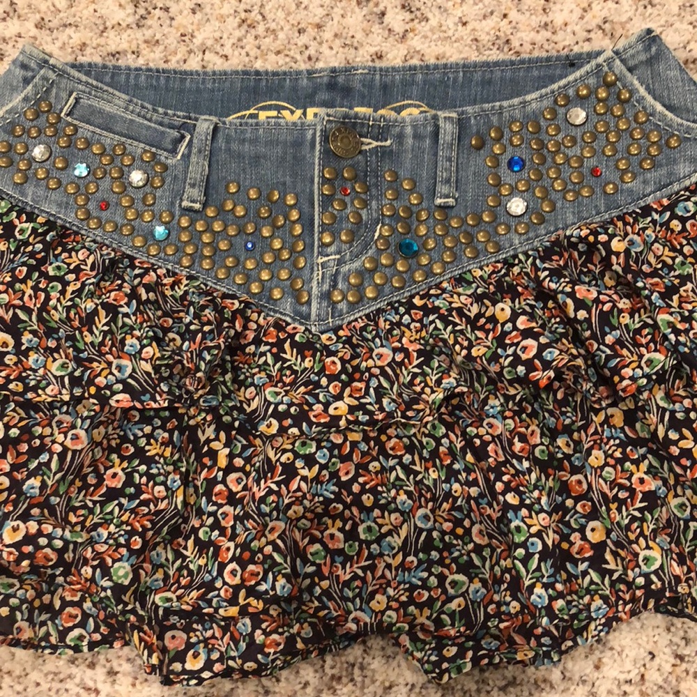 Floral Ruffle Jean Skirt